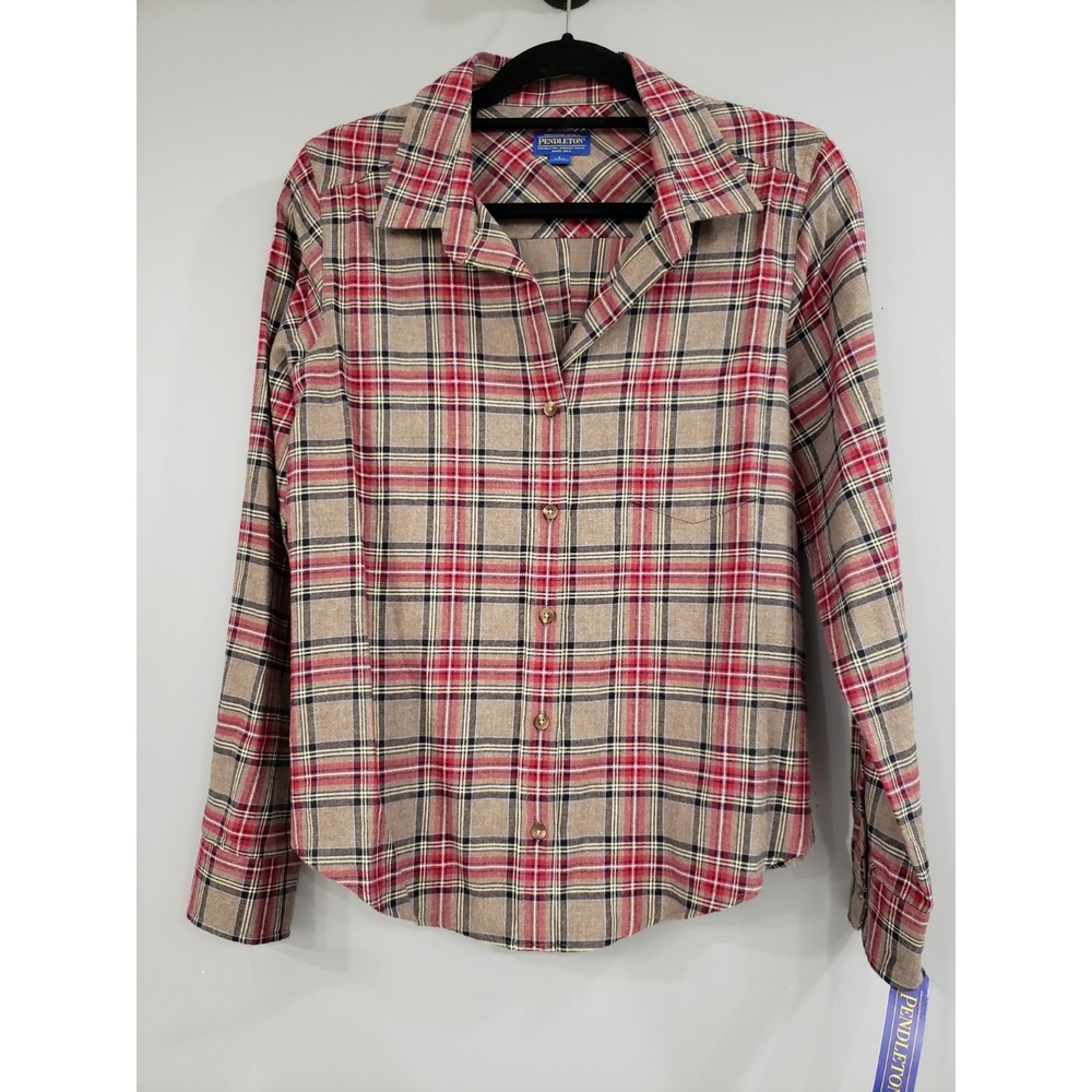NEW PETITE LARGE RED Pendleton Plaid Button Up‎ Cotton Long Sleeve Shirt chore